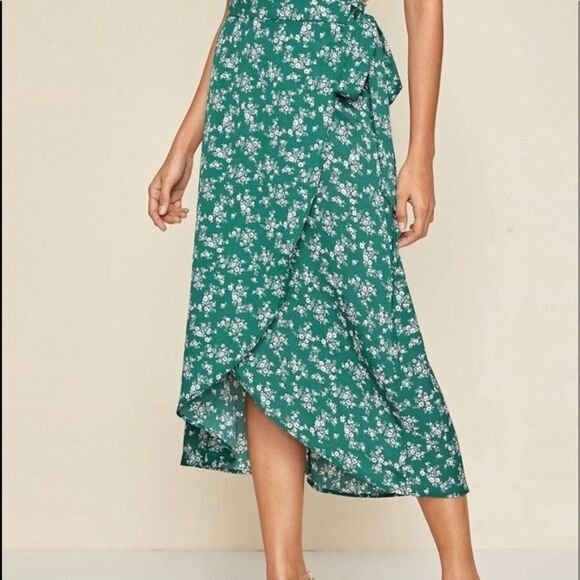 Green Floral Wrap Skirt Ditsy Cottagecore Fairy Boho Pixie Festival Maiden M - Picture 2 of 9